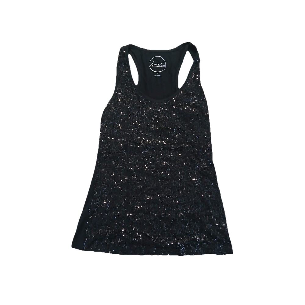 INC International Concepts Black Sequin Tank Top Women Size S Party